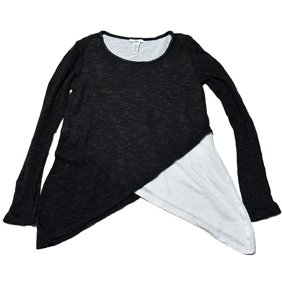 Bar III Tops - Womens Black White Asymmetrical Crossover Layered Long Sleeve Top Small
